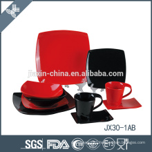 JX30-1RB 30pcs porcelain Square dinner set, plate set, red and black mix color set